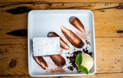 Chocolate dessert with ice cream